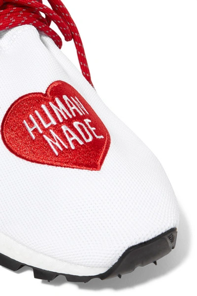 Shop Adidas Originals + Pharrell Williams + Human Made Nmd Hu Appliquéd Stretch-knit Sneakers In White