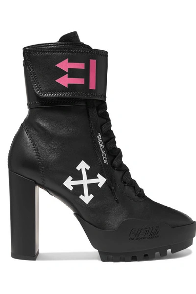 Shop Off-white Logo-print Leather Ankle Boots In Black