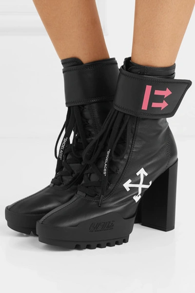 Shop Off-white Logo-print Leather Ankle Boots In Black