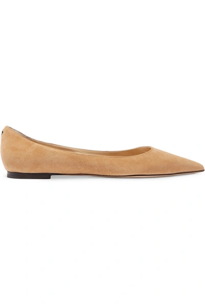 Shop Jimmy Choo Love Suede Point-toe Flats In Beige