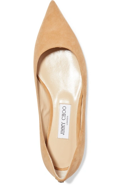 Shop Jimmy Choo Love Suede Point-toe Flats In Beige