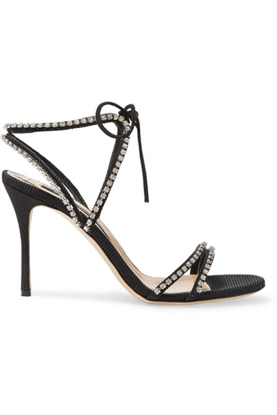 Shop Sergio Rossi Crystal-embellished Faille Sandals In Black