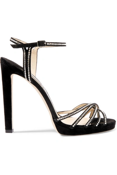 Shop Jimmy Choo Lilah 120 Crystal-embellished Suede Sandals In Black