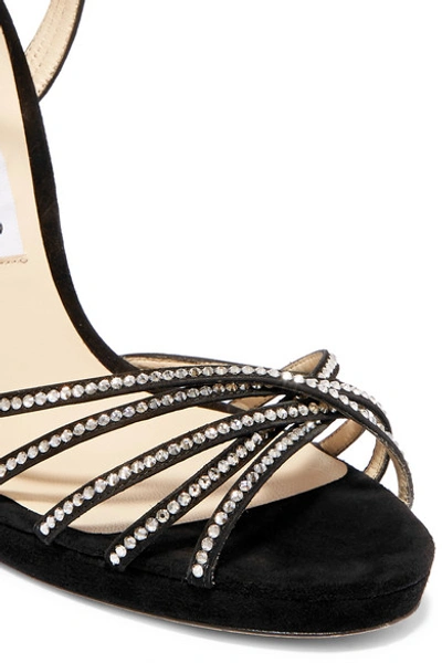 Shop Jimmy Choo Lilah 120 Crystal-embellished Suede Sandals In Black