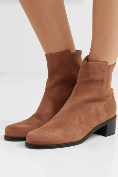 Shop Stuart Weitzman Easyon Reserve Suede And Neoprene Ankle Boots In Brown