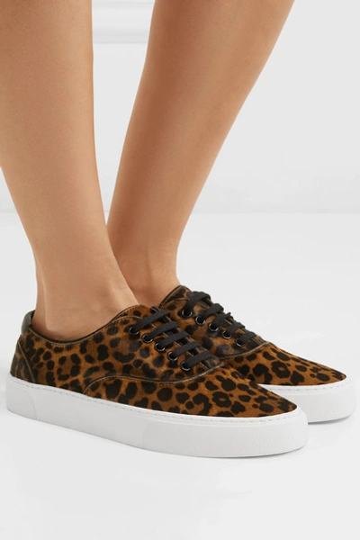 Shop Saint Laurent Venice Logo-print Leather-trimmed Leopard-print Calf Hair Sneakers In Leopard Print