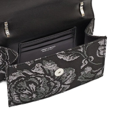 Shop Jimmy Choo Paris Black Brocade Top Handle Bag With Crystal Buckle In Black/steel