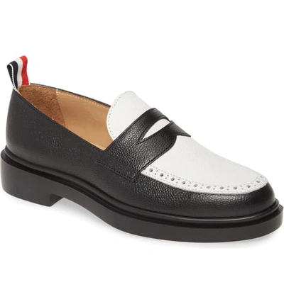 Shop Thom Browne Penny Loafer In Black/ White