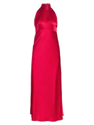 Shop Saloni Michelle Silk Halter Midi Dress In Cherry Red