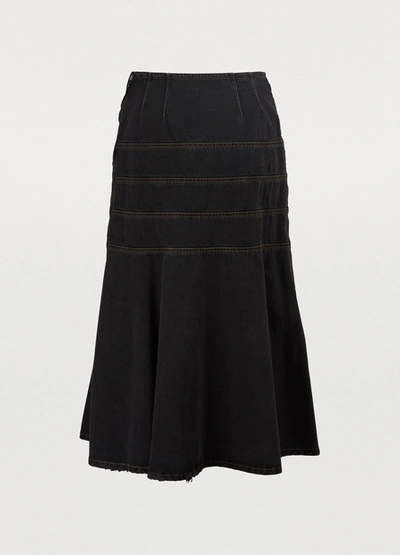 Shop Miu Miu Denim Midi Skirt In Grey