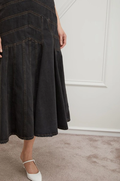 Shop Miu Miu Denim Midi Skirt In Grey