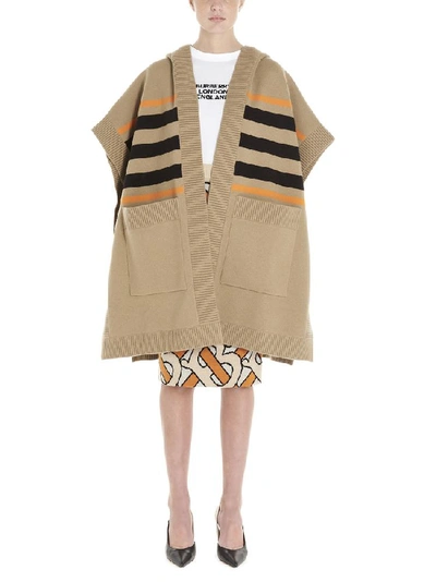 Shop Burberry Logo Stripe Detail Cape In Beige