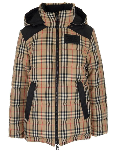 Shop Burberry Reversible Vintage Check Down Jackets In Beige