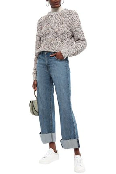 Shop J Brand Joan Cropped Frayed Faded High-rise Wide-leg Jeans In Mid Denim
