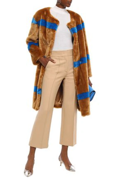 Shop Stand Studio Woman Idette Simple Striped Faux Fur Coat Camel