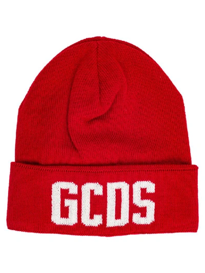 Shop Gcds Wool Beanie Hat In Rosso