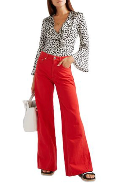 Shop Ganni High-rise Wide-leg Jeans In Red
