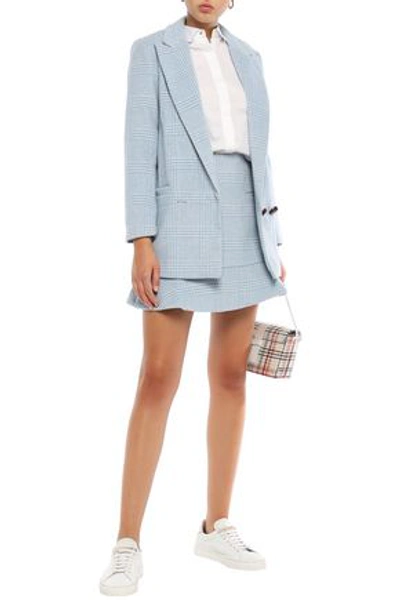 Ganni Woodside Double-breasted Prince Of Wales Checked Wool-blend Blazer In  Sky Blue | ModeSens