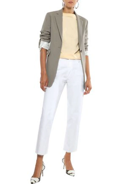 Shop J Brand Wynne Cropped Embroidered High-rise Straight-leg Jeans In White