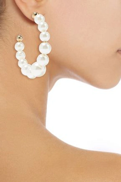 Shop Rosantica Vapore Gold-tone Faux Pearl Hoop Earrings In Platinum