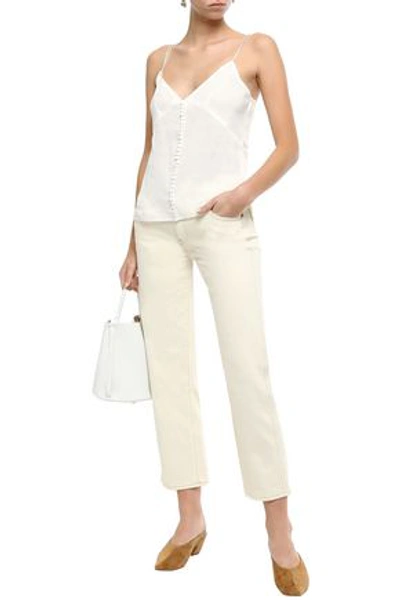 Shop Khaite Woman Caroline Button-embellished Linen-blend Gauze Camisole Ivory