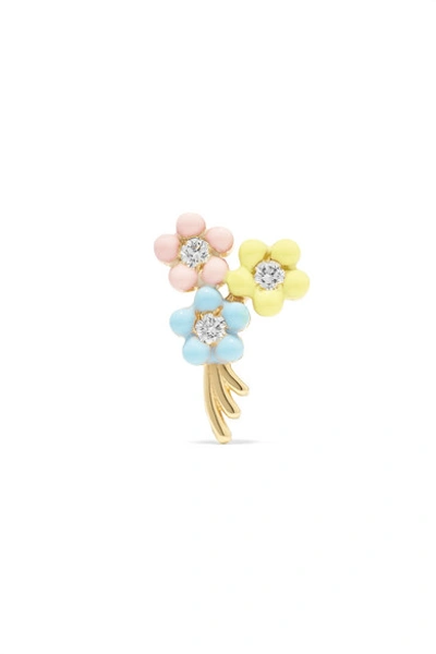 Shop Alison Lou Daisy Bouquet 14-karat Gold, Diamond And Enamel Earring