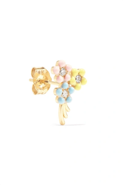 Shop Alison Lou Daisy Bouquet 14-karat Gold, Diamond And Enamel Earring