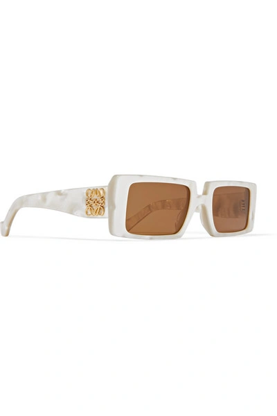 Shop Loewe Square-frame Marbled Acetate Sunglasses In White
