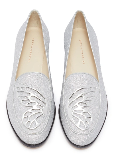 Shop Sophia Webster 'butterfly' Wing Appliqué Glitter Loafers In Silver Glitter