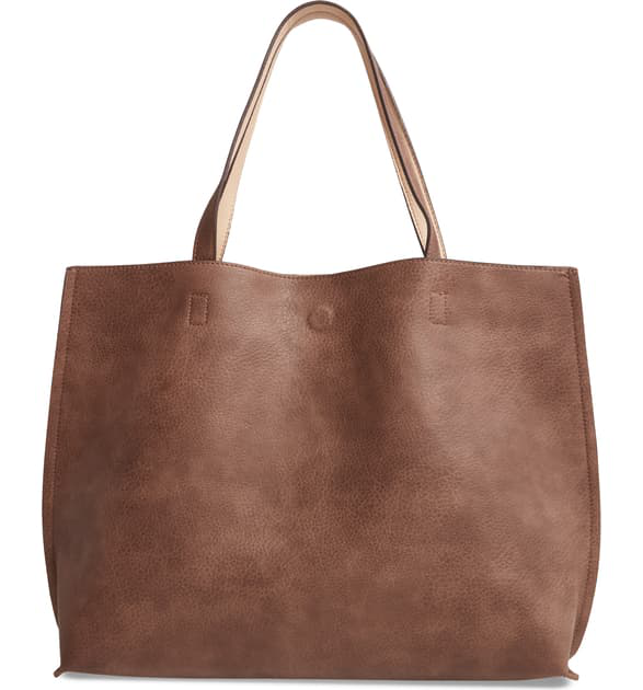 Street Level Reversible Faux Leather Tote & Wristlet In Taupe/ Ivory |  ModeSens