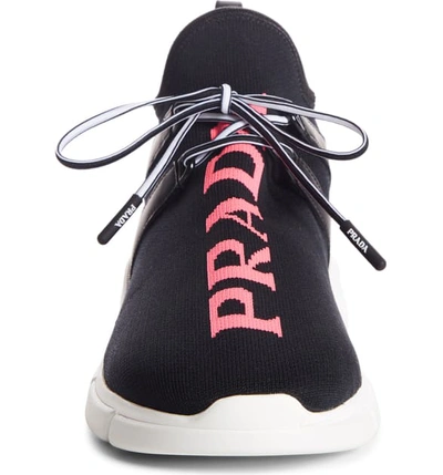 Shop Prada Xy Logo Sock Sneaker In Black/ Pink