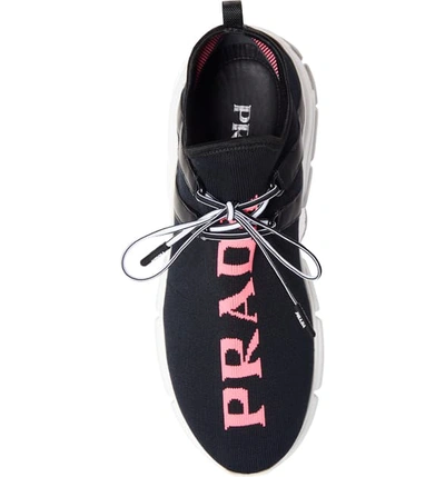 Shop Prada Xy Logo Sock Sneaker In Black/ Pink