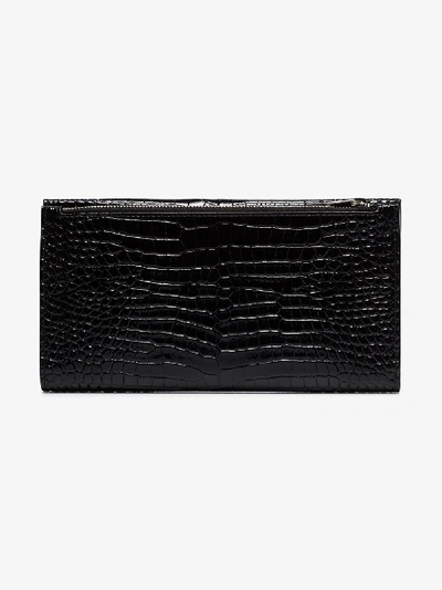 Shop Saint Laurent Black Logo Mock Croc Leather Wallet