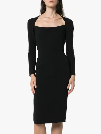 Shop Dolce & Gabbana Scoop Neck Fitted Midi Dress In Black