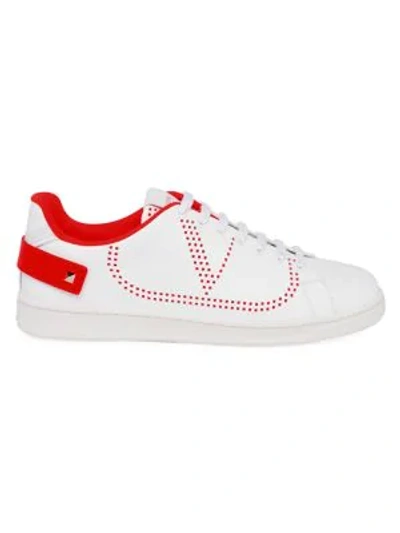 Shop Valentino Garavani Perforated V Logo Leather Sneakers In Red White