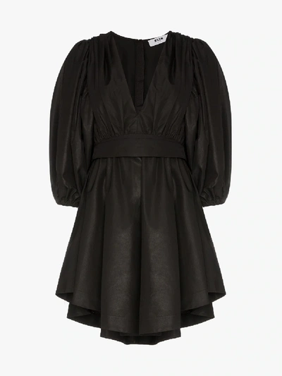 Shop Msgm Puff Sleeve Mini Dress In 101 - Black