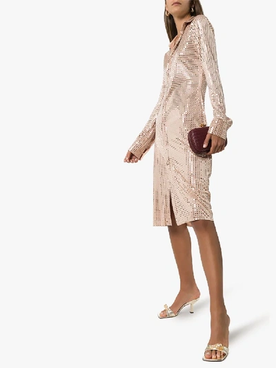Shop Bottega Veneta Mirror Sequinned Shirt Dress In Neutrals