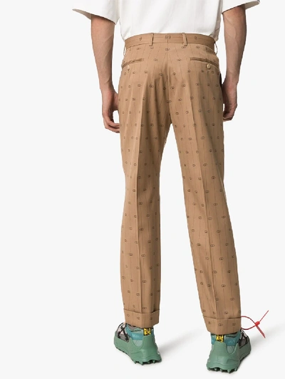 Shop Gucci Tailored Logo Trousers In Brown