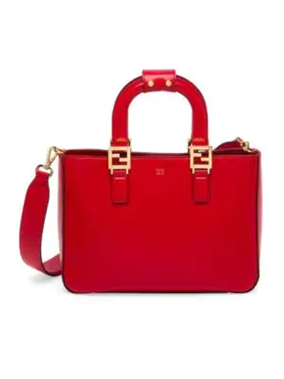 Shop Fendi Women's Small Leather Tote In Poppy Red