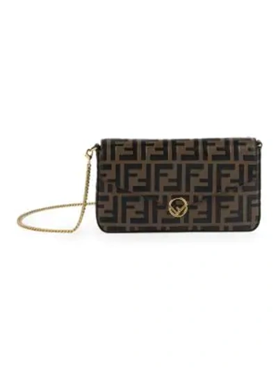 Shop Fendi Women's Mini Leather Wallet-on-chain In Brown Black