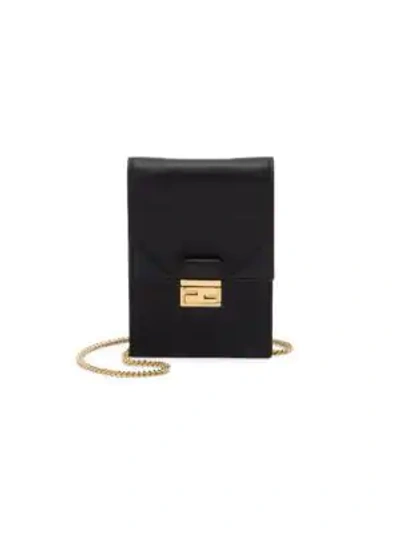 Shop Fendi Mini Leather Phone-case-on-chain In Black
