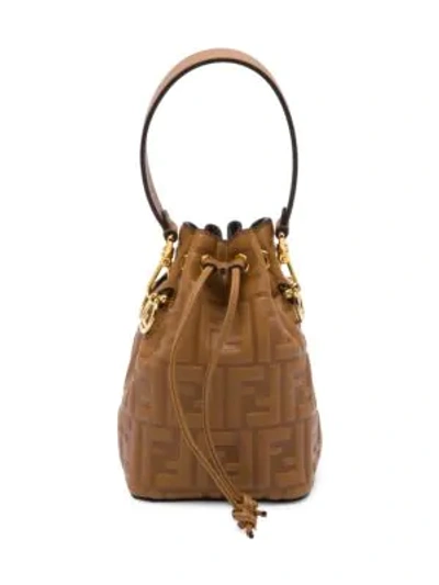 Shop Fendi Women's Mini Mon Tresor Leather Bucket Bag In Tan