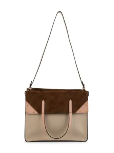 Shop Fendi Flip Leather & Suede Crossbody Bag In Cloud