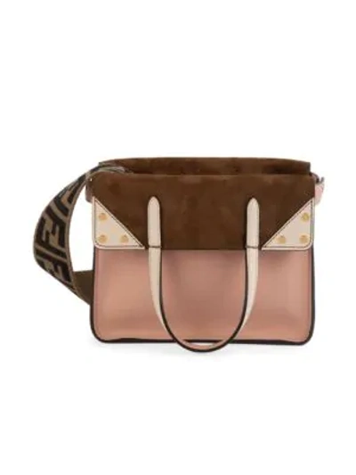 Shop Fendi Flip Leather & Suede Crossbody Bag In Pink Multi