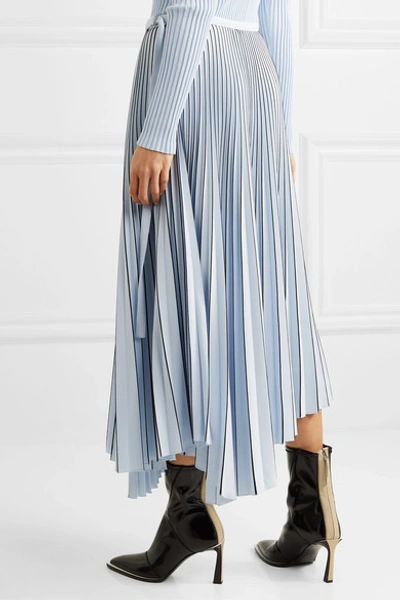 Shop Proenza Schouler Asymmetric Pleated Cady Wrap Skirt In Blue