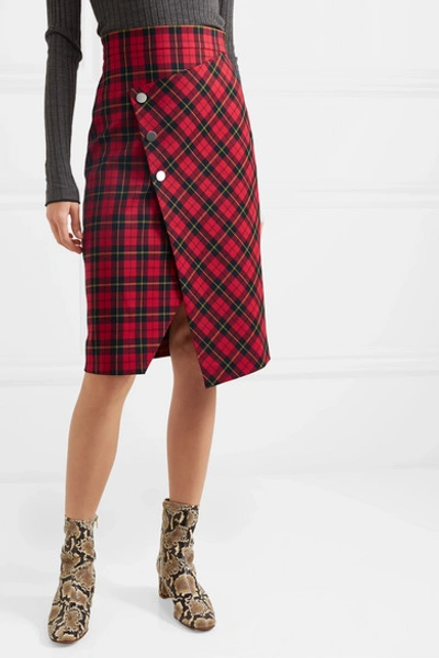 Maje Janty Asymmetric Tartan Twill Wrap Skirt In Red | ModeSens