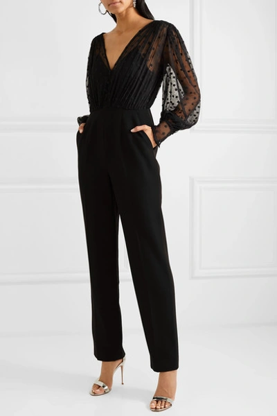 Shop Saloni Bernadette Cady And Embroidered Tulle Jumpsuit In Black