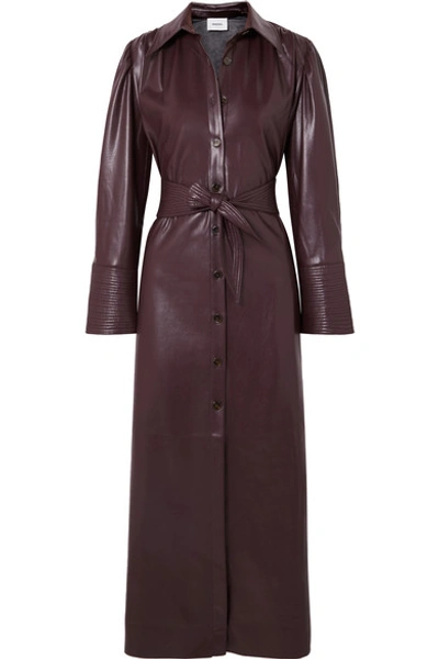 Shop Nanushka Rosana Belted Vegan Leather Dress In Merlot