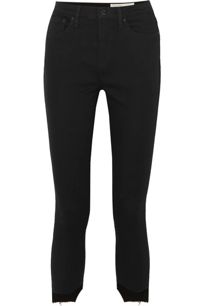 Shop Rag & Bone Nina Cropped Distressed High-rise Skinny Jeans In Black