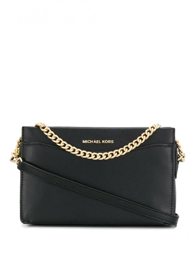 Shop Michael Michael Kors Jet Set Leather Chained Crossbody In Black